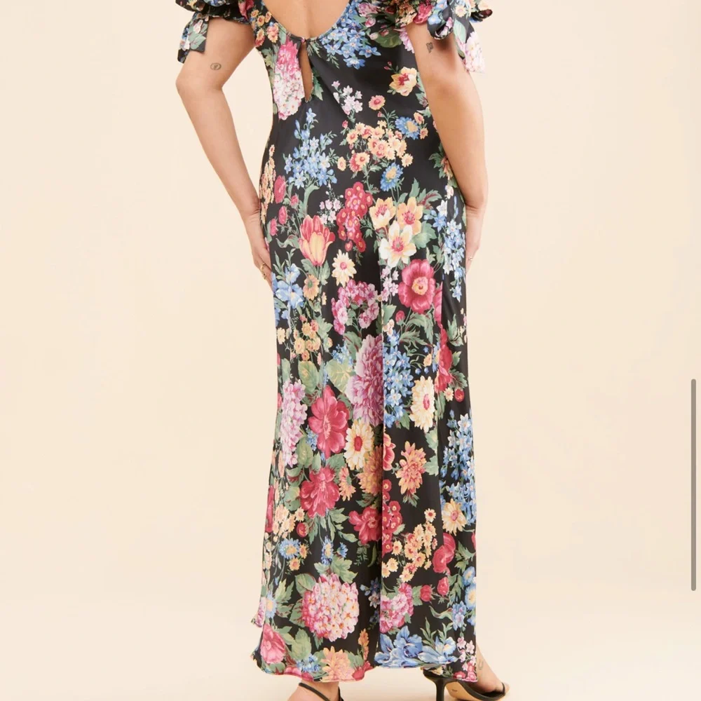 Selkie Floral Poet Slip Dress - Black, Pink, Blue, Green, Silk - Picture 5 of 8